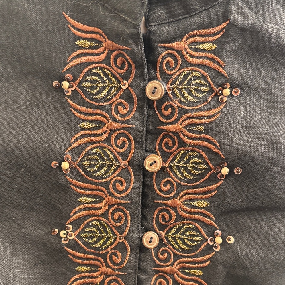 Women's CAROLE LITTLE Black Sleeveless Linen Embroidered Tunic/Top Size 8 - Picture 5 of 12